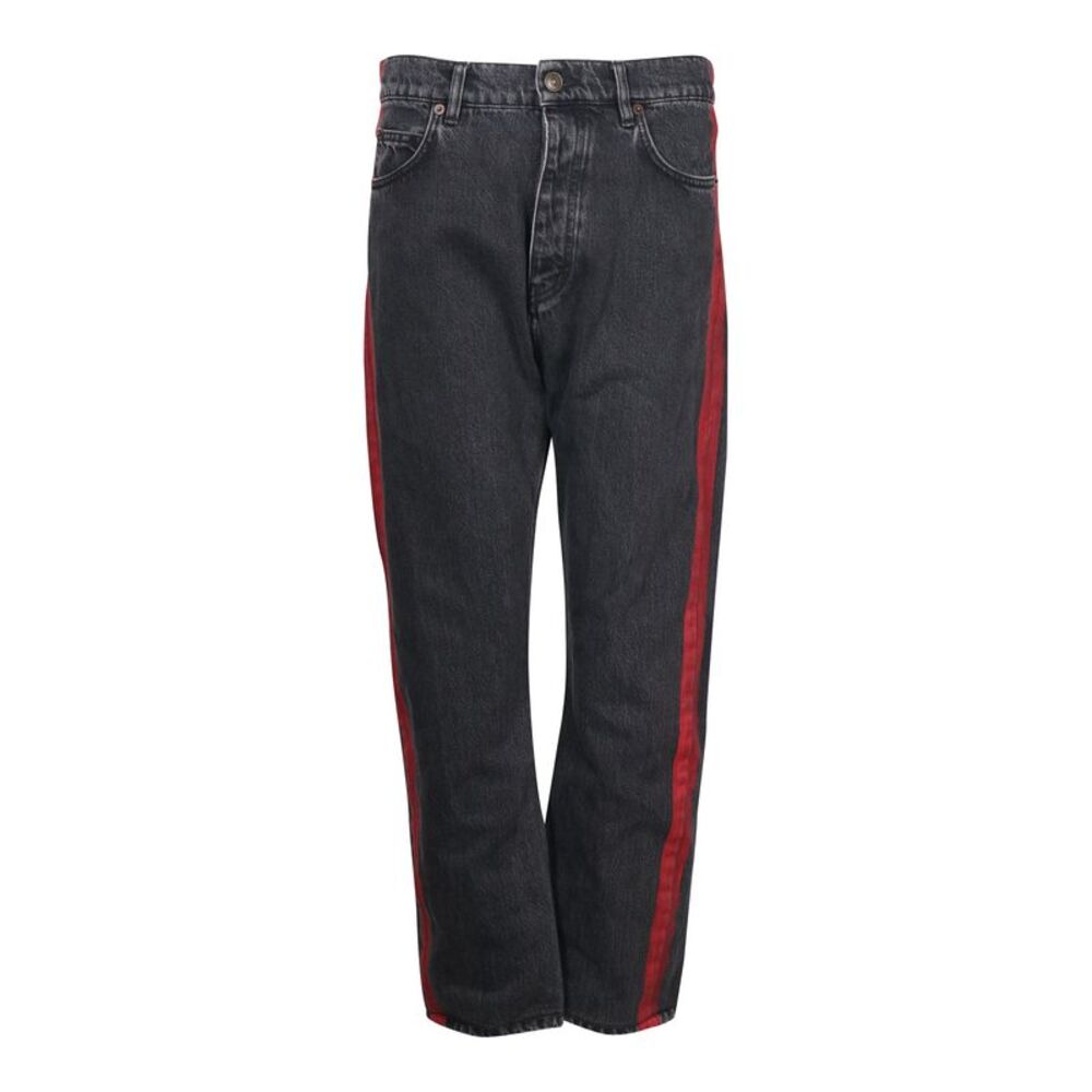 Balenciaga Denim Jeans with Red Stripe Detail in Black Cotton